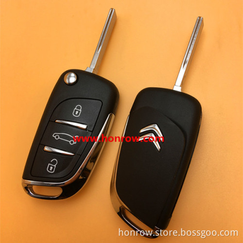 Hot sale products--Original Citroen 3 button modified flip remote key blank with HU83 407 Blade- 3Button -Trunk- With battery pl